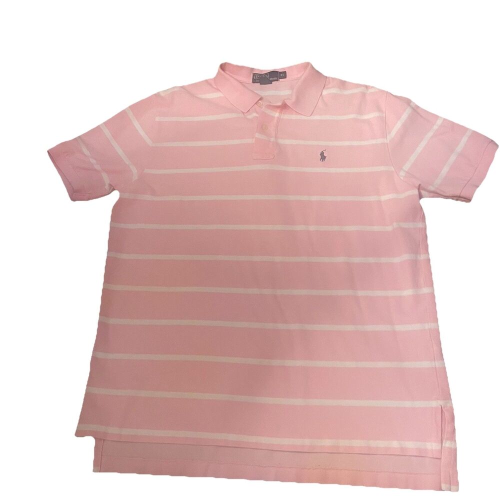 Polo Ralph Lauren Striped Polo XL Pink White Preppy Aesthetic Old Money Golf Top